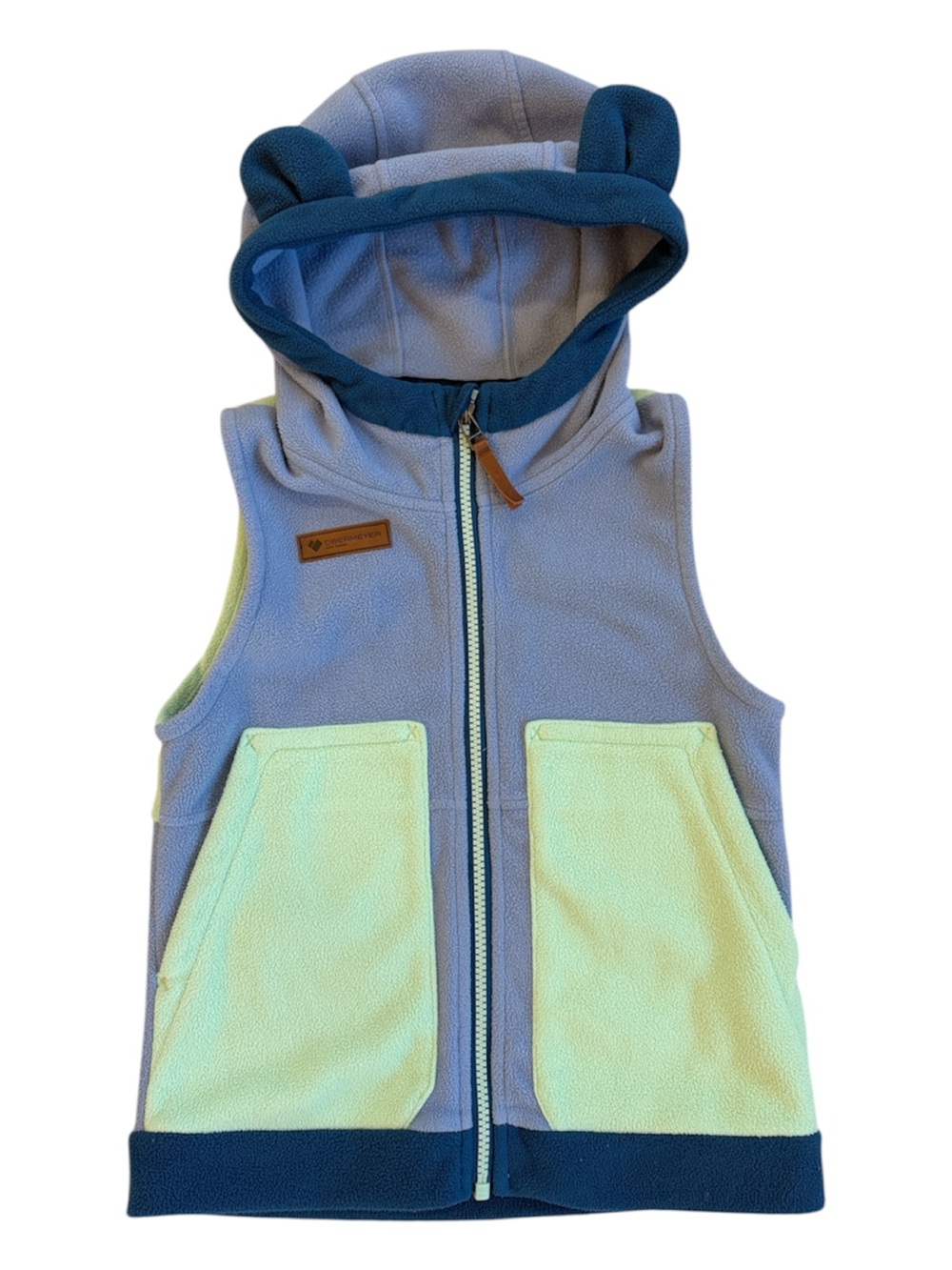 Obermeyer Little Kid’s Hooded Fleece Vest w Critter Ears- Light Blue Green & Nav